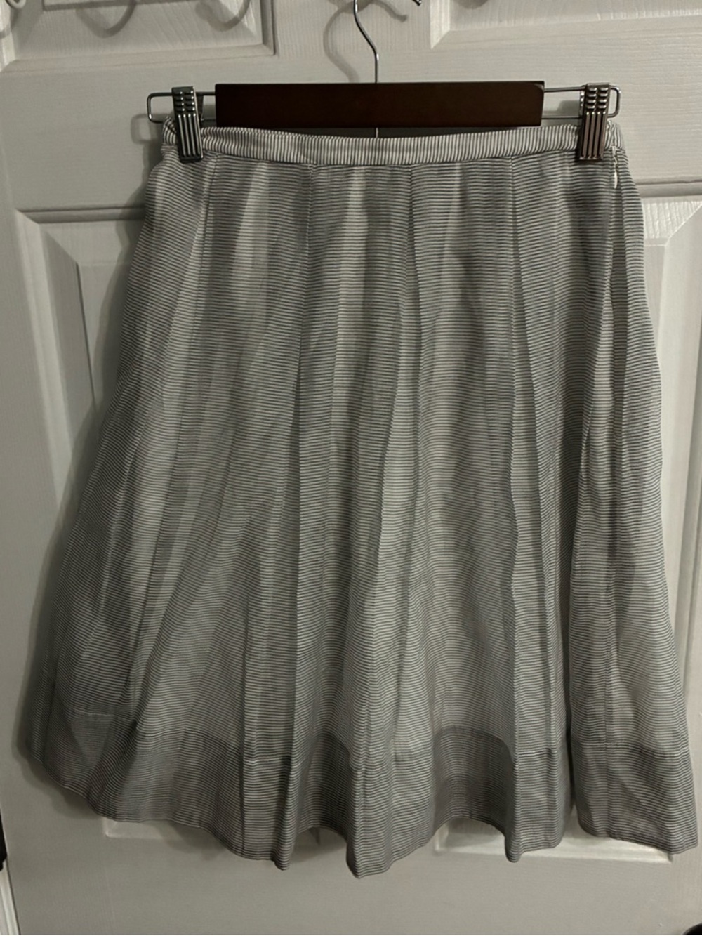 Talbots 100% Cotton / Silk Blend Gray & White Striped Midi Skirt